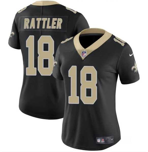 Women%27s New Orleans Saints #18 Spencer Rattler Black Vapor Stitched Game Jersey Dzhi